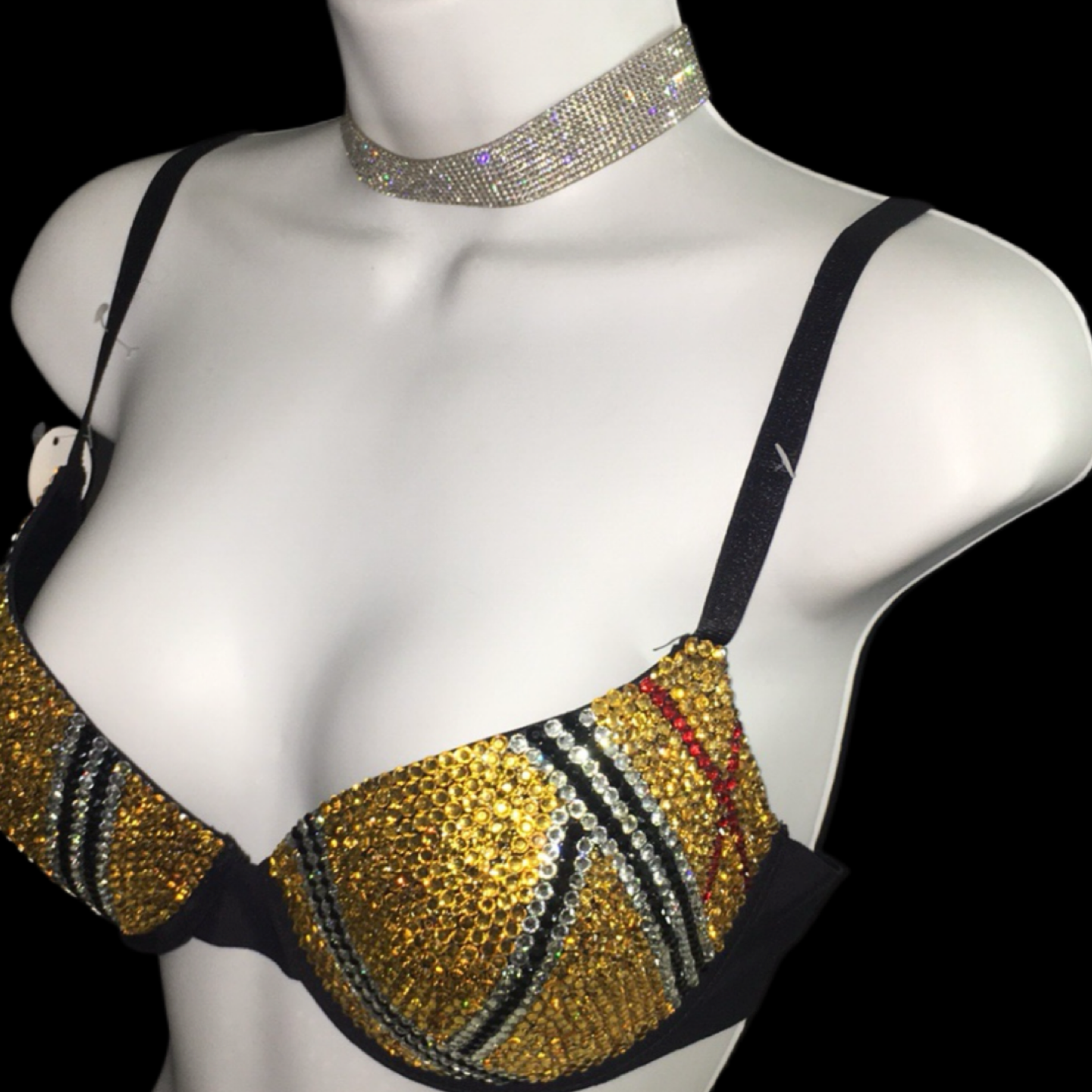 Gold Plaid Luxe Crystal T-Shirt Bra In Black