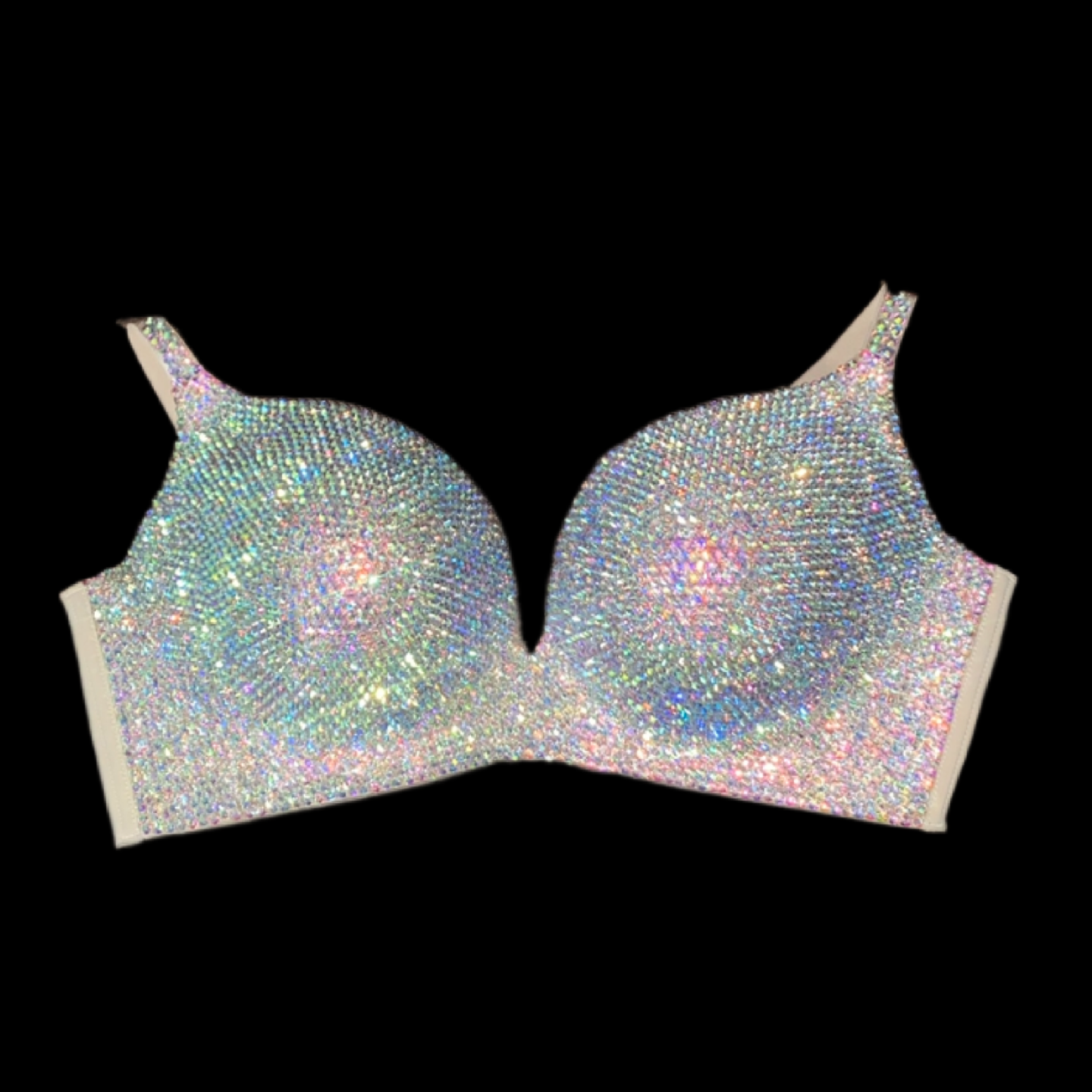 Luxe Crystal AB Iridescent Wireless Bra In Nude