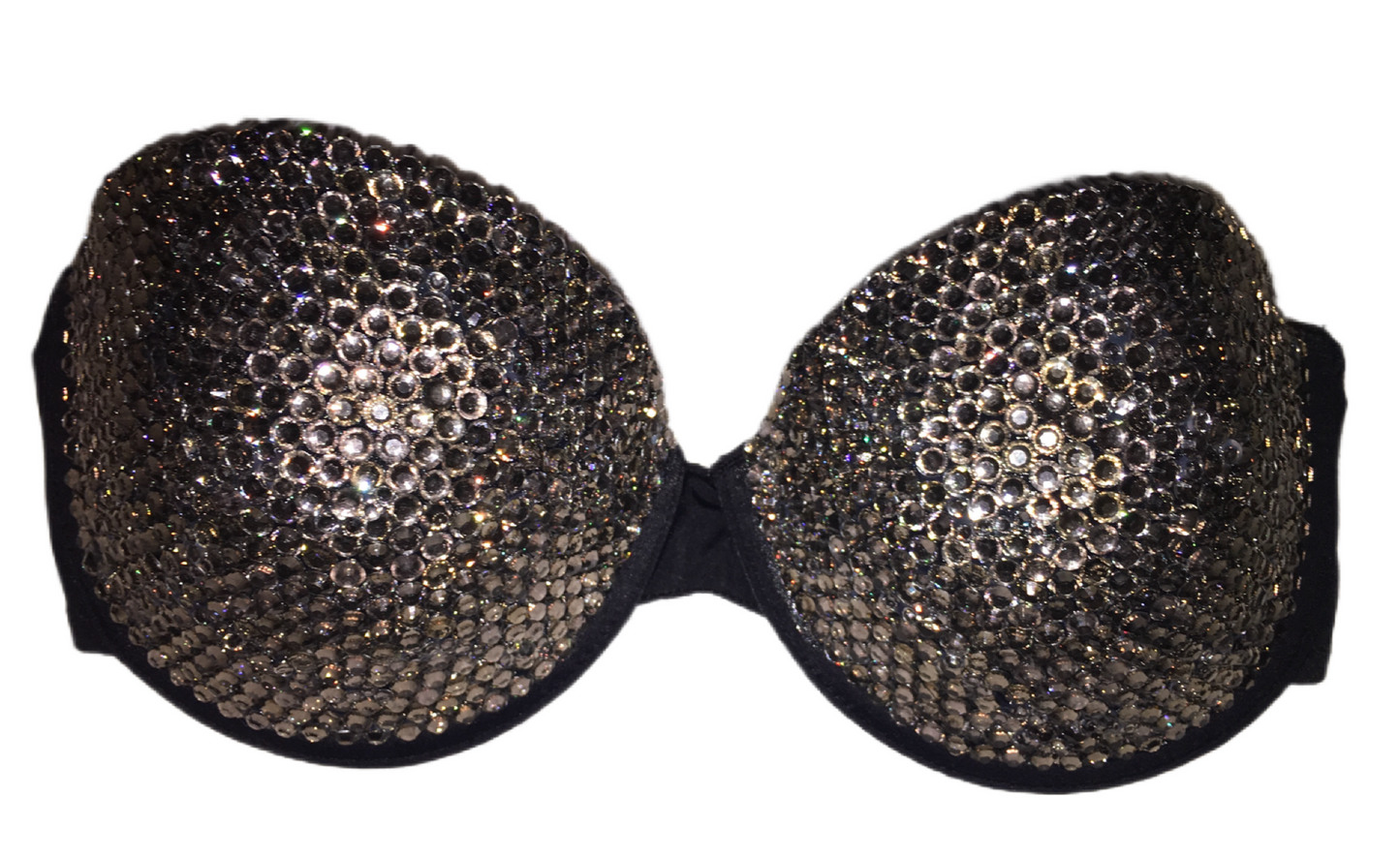 Black Diamond Crystal Rhinestone Strapless Bra In Black