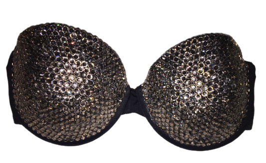 Black Diamond Crystal Rhinestone Strapless Bra In Black