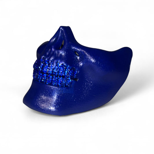 Blue Half Skull Mask With Sapphire Blue Crystal Grillzzzz