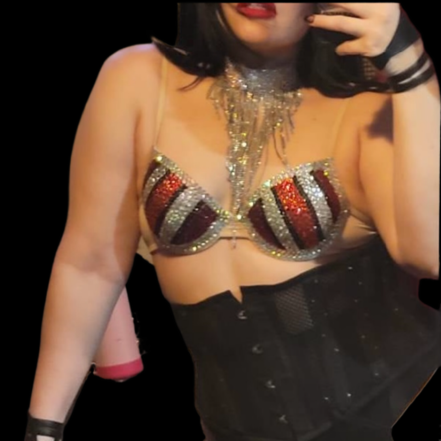 Siam Red AB Rhinestone Crystal Pin Stripe T-Shirt Bra In Nude