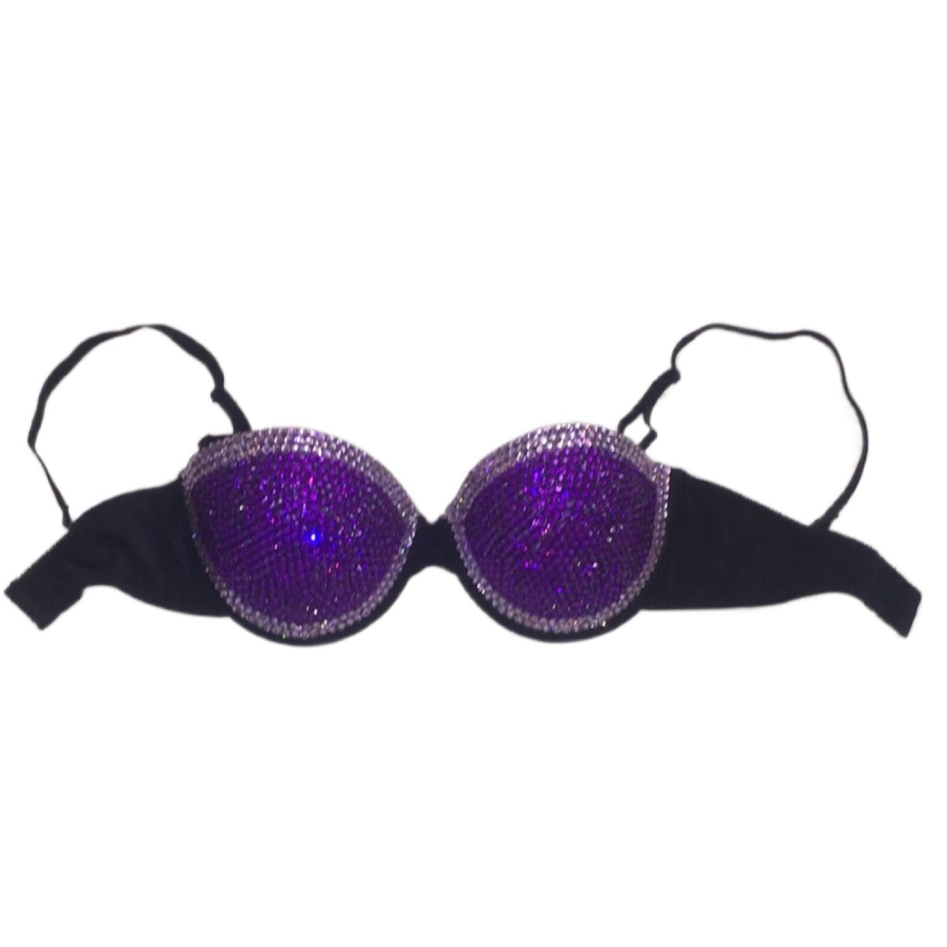 Cadbury Purple & Lilac Crystal Rhinestone Strapless Bra In Black