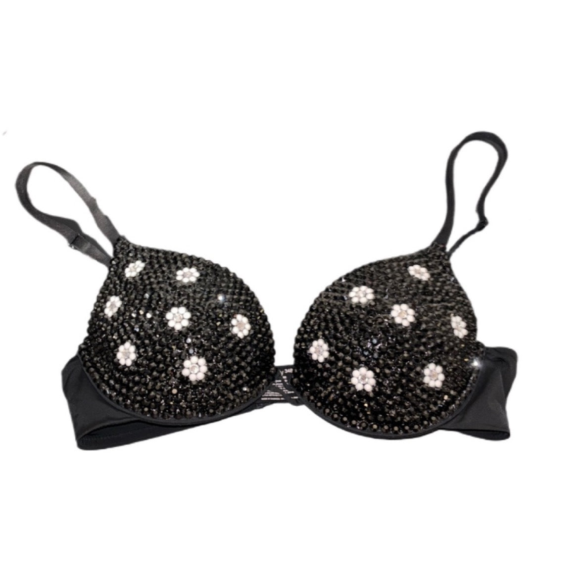 Black & Crystal Daisy Theme Bra 34B