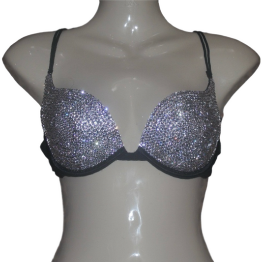 Luxe Diamond Crystal T-Shirt Plunge Bra In Black