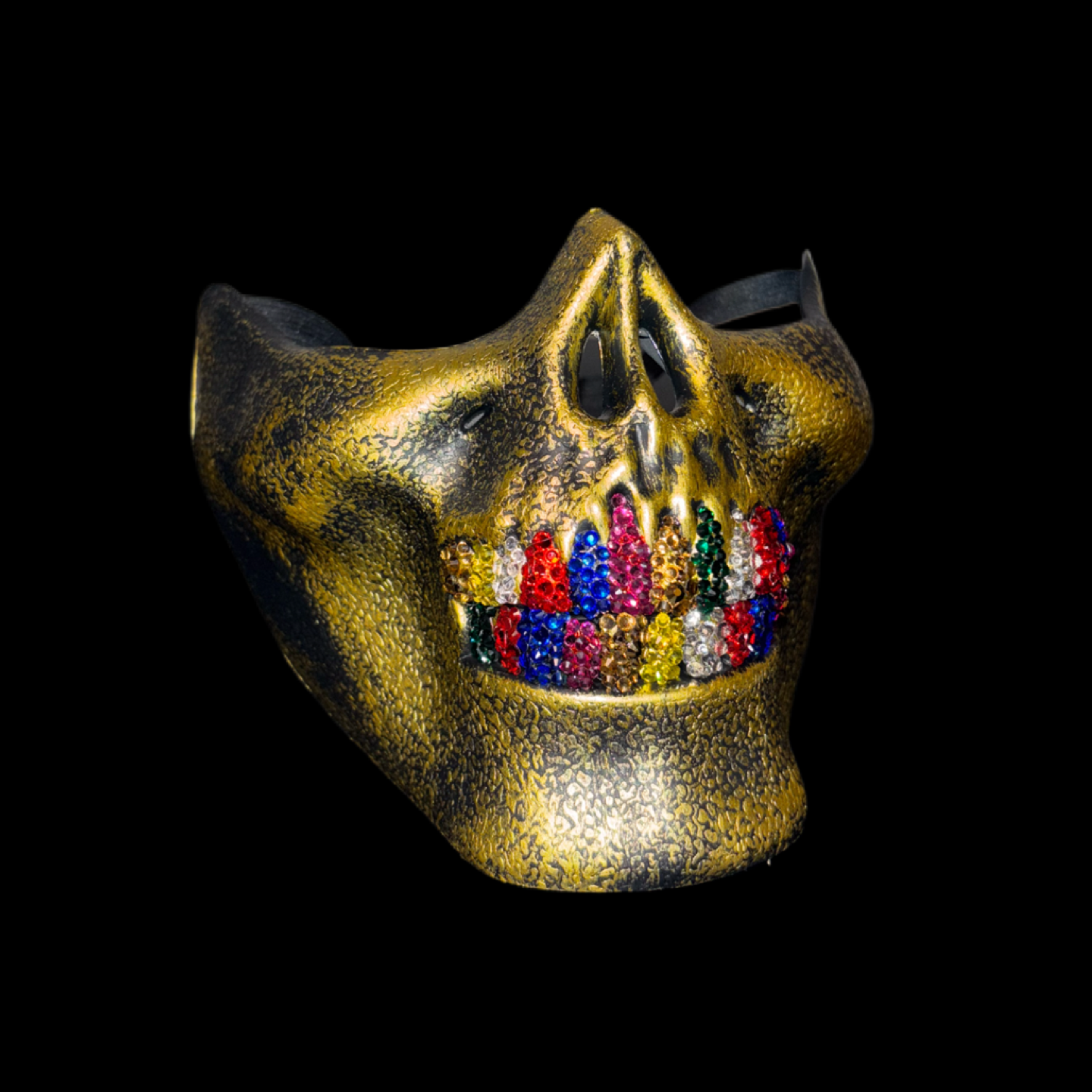Vintage Gold Half Skull Mask With Royal Mix Crystal Grillz
