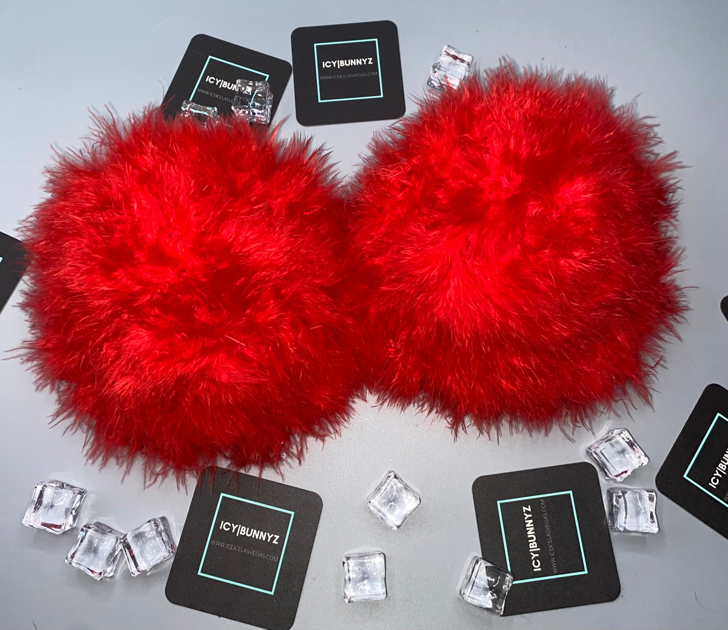 Red Fluffy Feather Strapless Bra In Nude