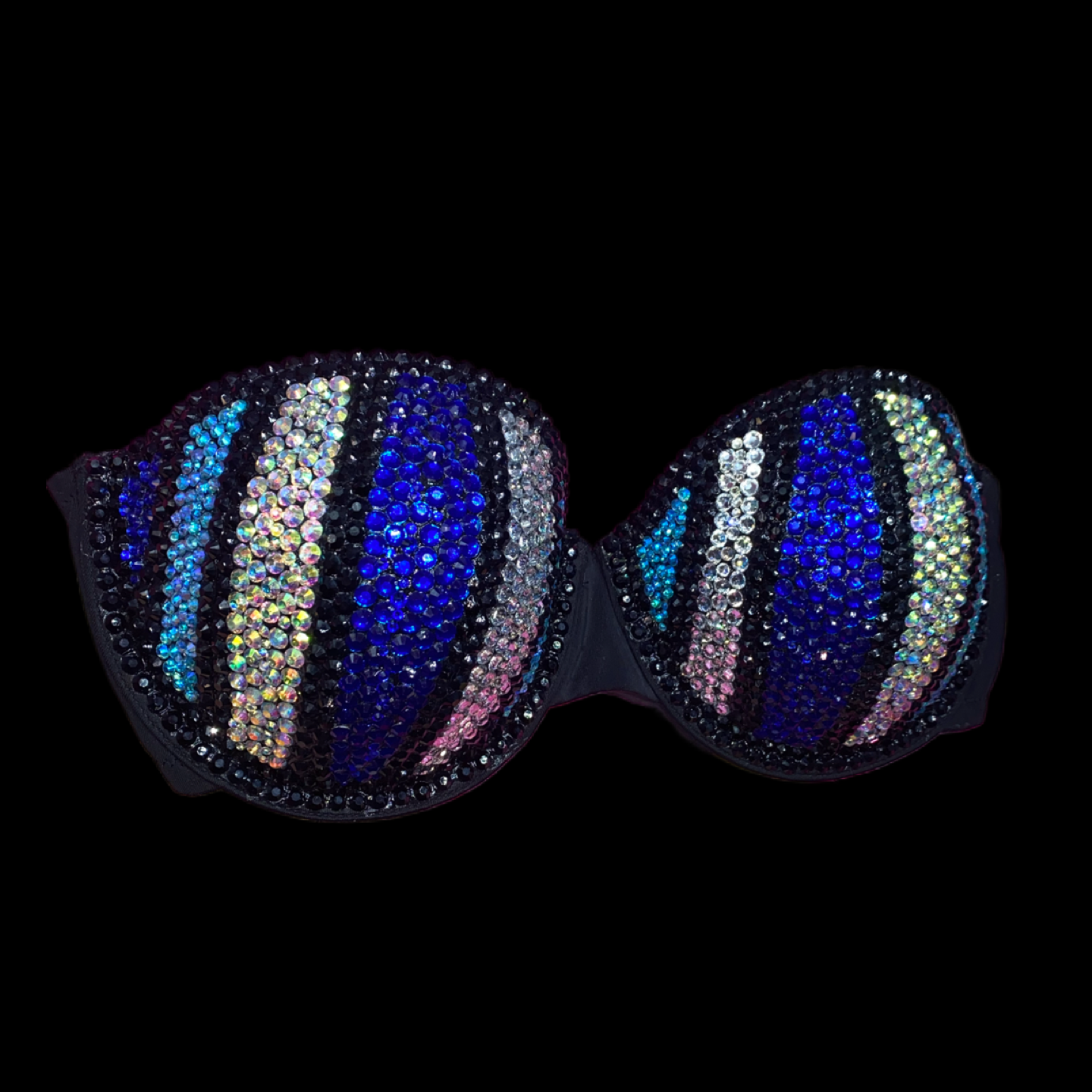 Blue Mix Luxe Crystal Rhinestone Pin Stripe Strapless Bra In Black