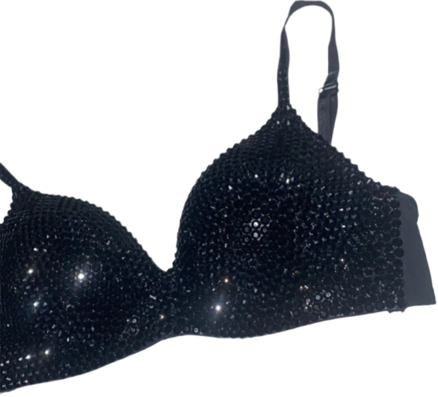 Jet Black Crystal Rhinestone Wireless Bra In Black