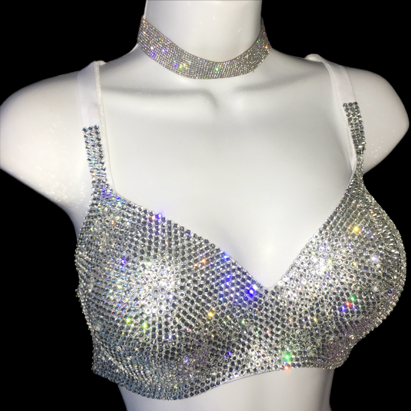 Luxe Crystal Diamond Wireless Bra In White