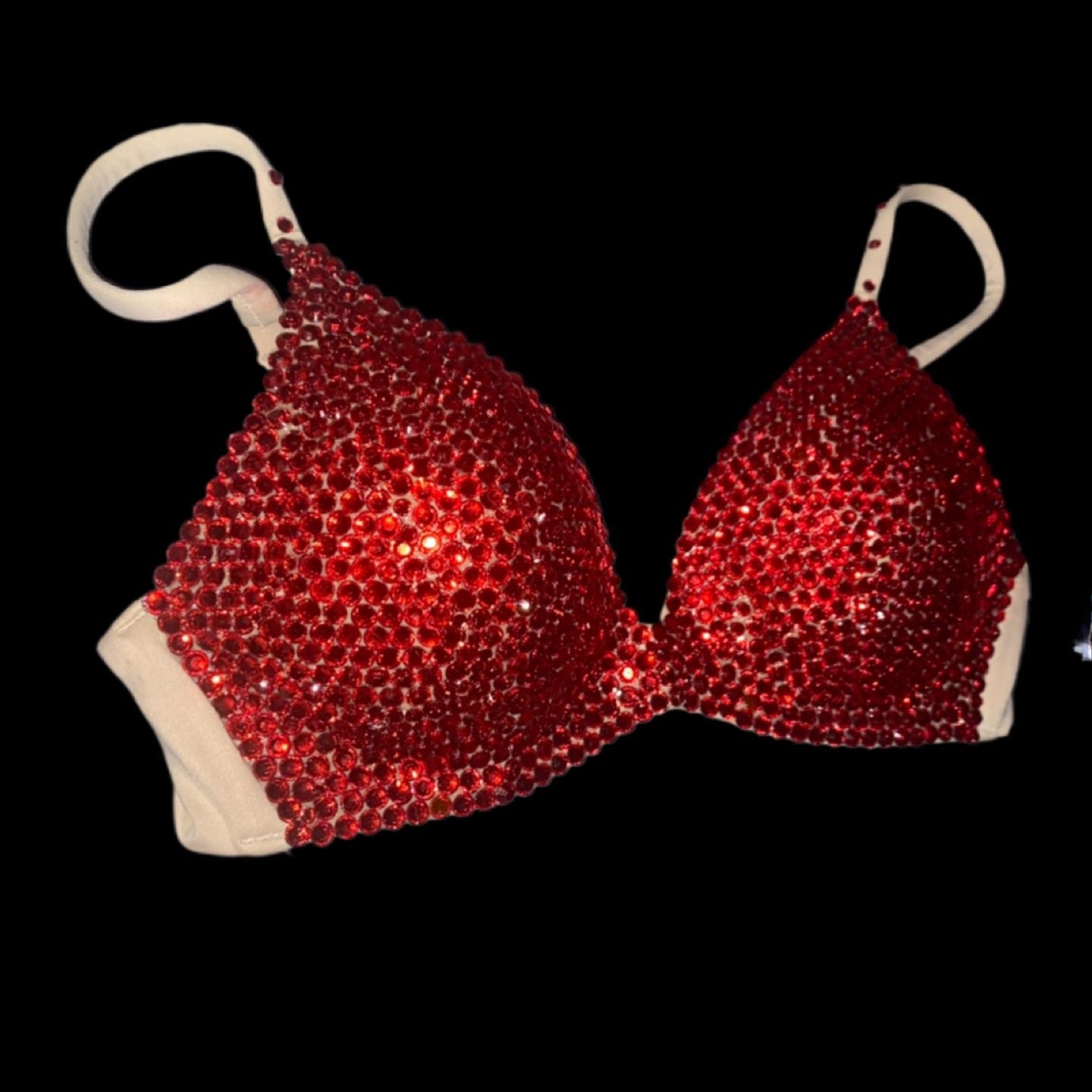 Red Crystal Rhinestone Wireless Bra In Nude