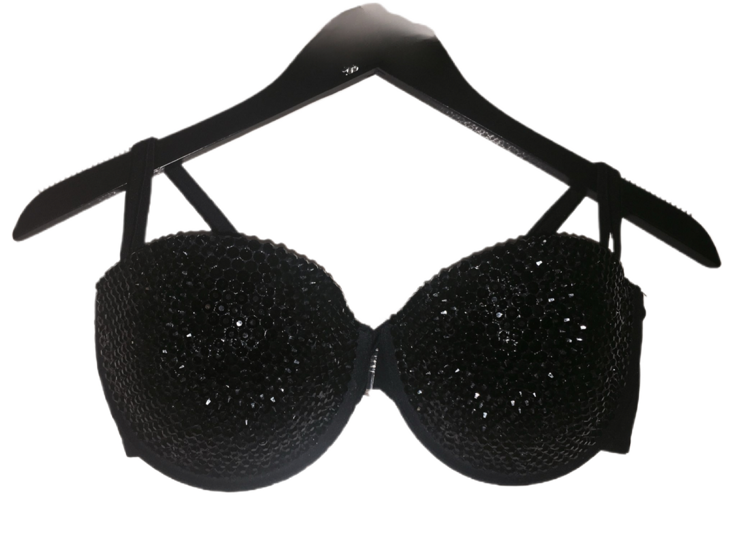 Jet Black Crystal Rhinestone Strapless Bra In Black