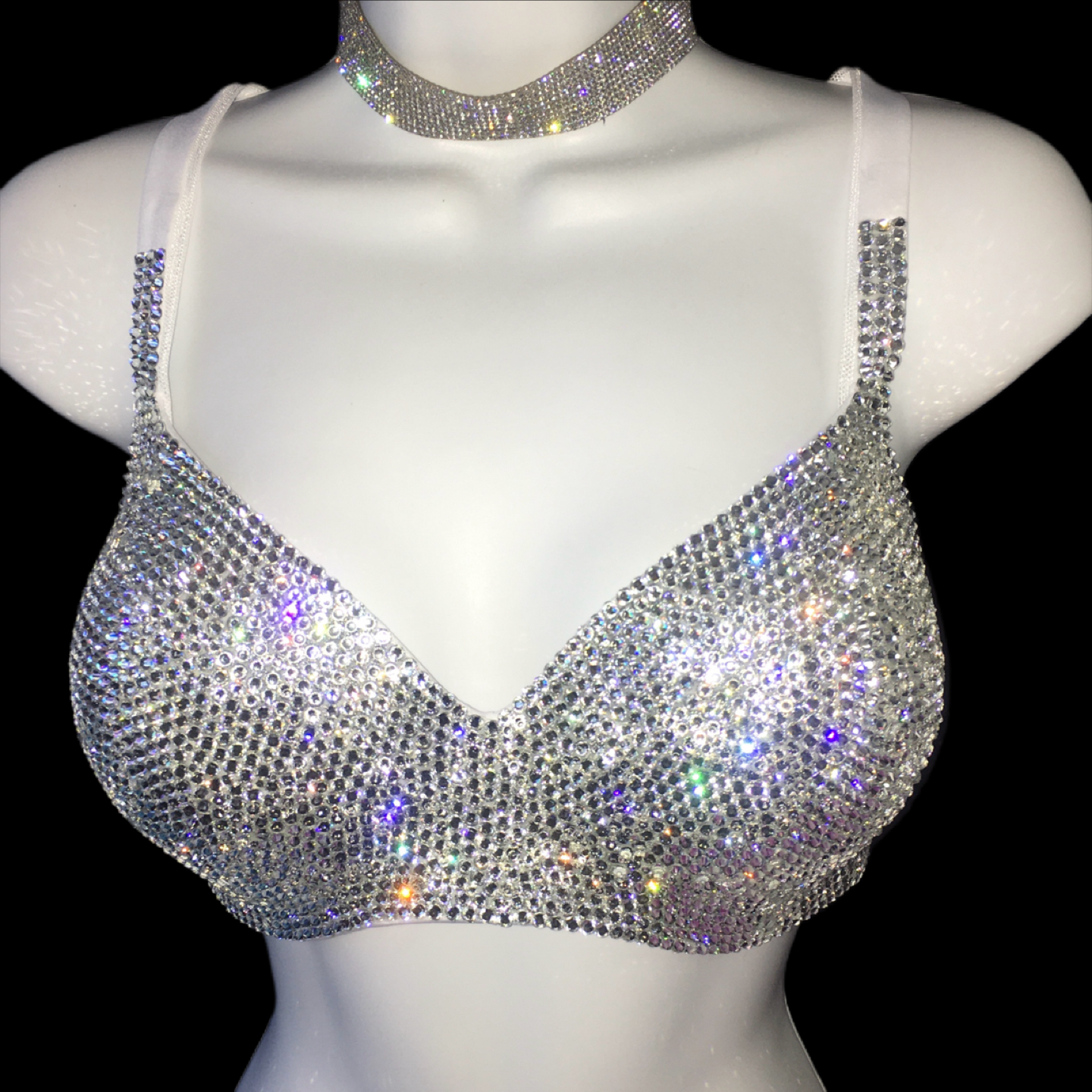 Luxe Crystal Diamond Wireless Bra In White