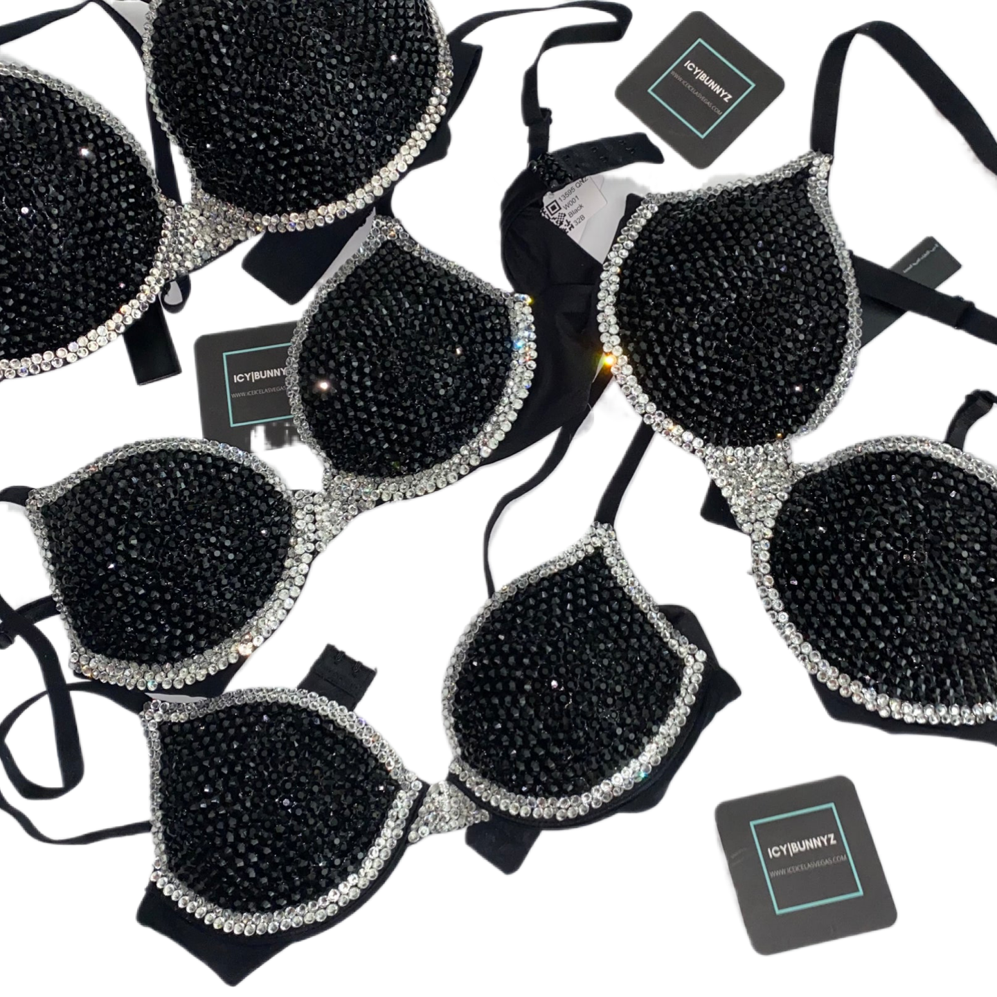 Jet Black And Luxe Crystal Diamond T-Shirt Bra In Black