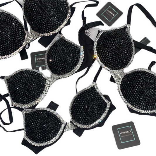 Jet Black And Luxe Crystal Diamond T-Shirt Bra In Black