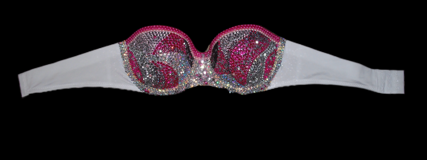 Pink Pearls & Crystal Rhinestone Swirls Strapless Bra In White