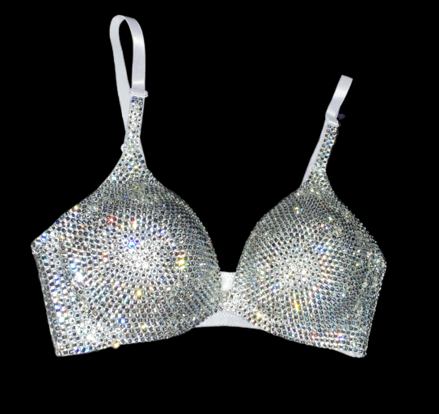 Luxe Crystal Diamond Plunge Wireless Bra In White