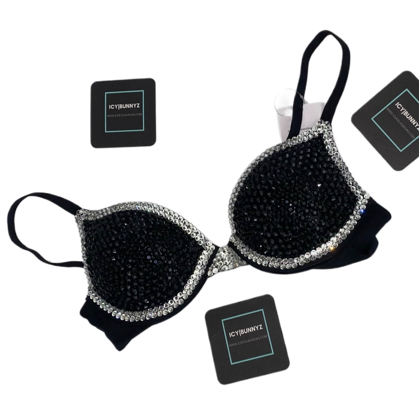 Jet Black And Luxe Crystal Diamond T-Shirt Bra In Black