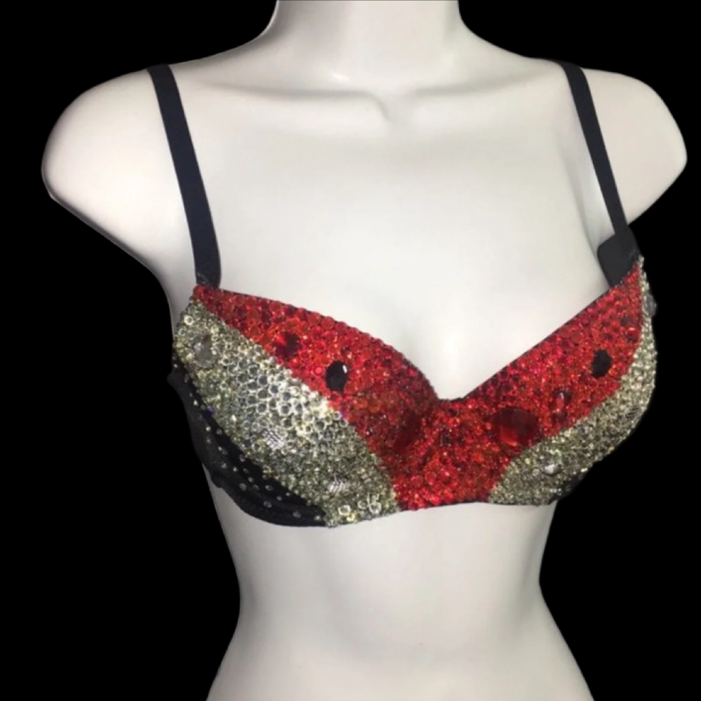 Siam Red & Jet Black Rhinestone & Crystal T-Shirt Bra In Black