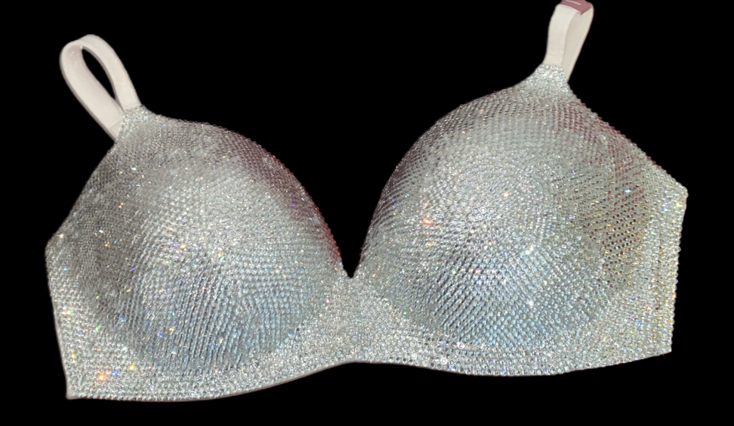 Luxe Crystal Diamond Wireless Bra In White