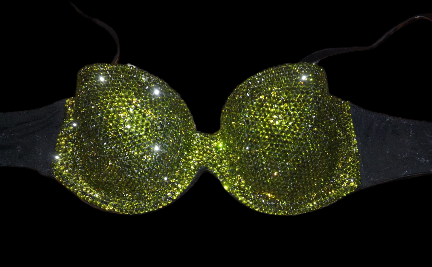 Olive Green Luxe Crystal Strapless Bralet In Black