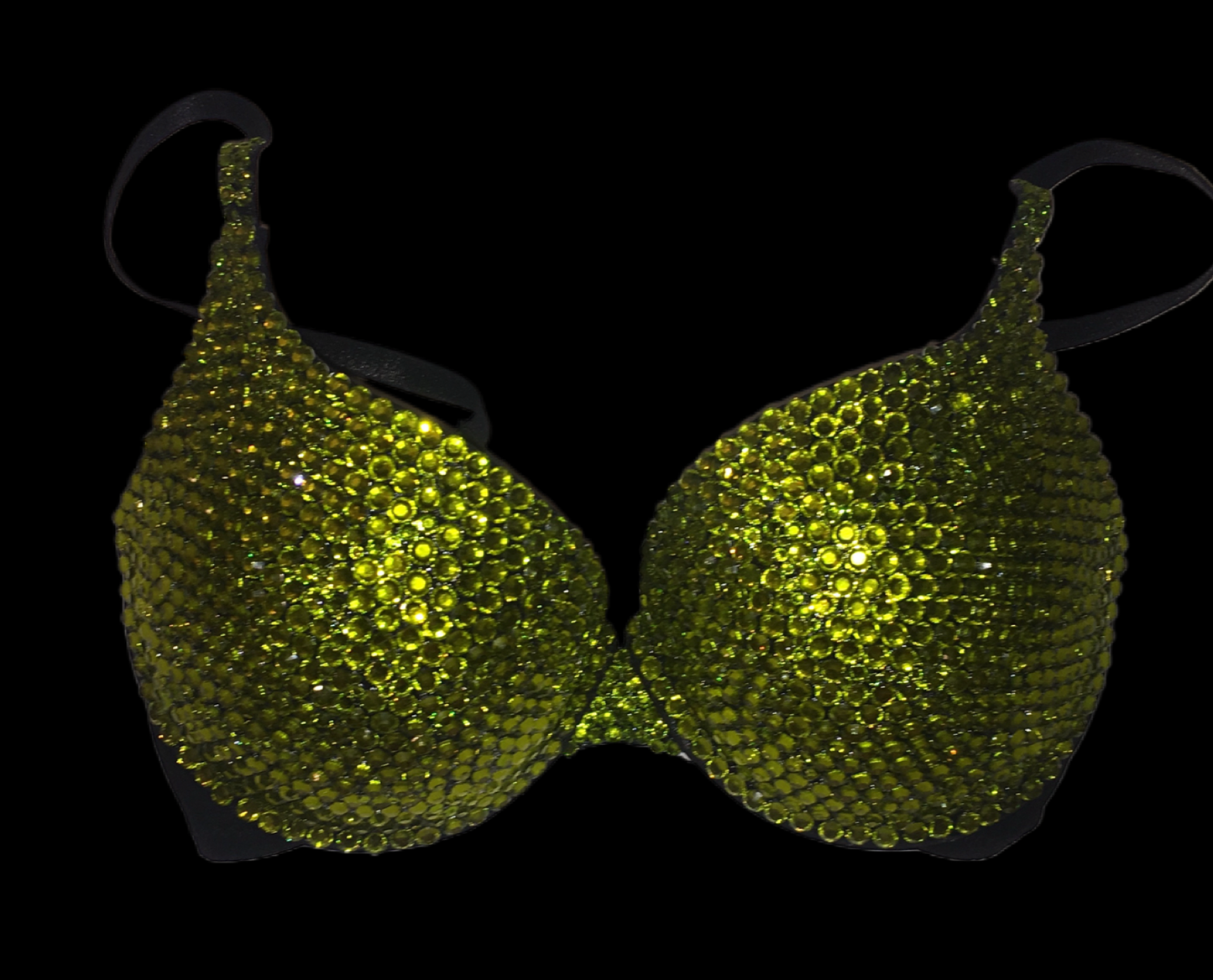 Olive Green Crystal Rhinestone T-Shirt Bra In Black
