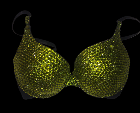 Olive Green Crystal Rhinestone T-Shirt Bra In Black