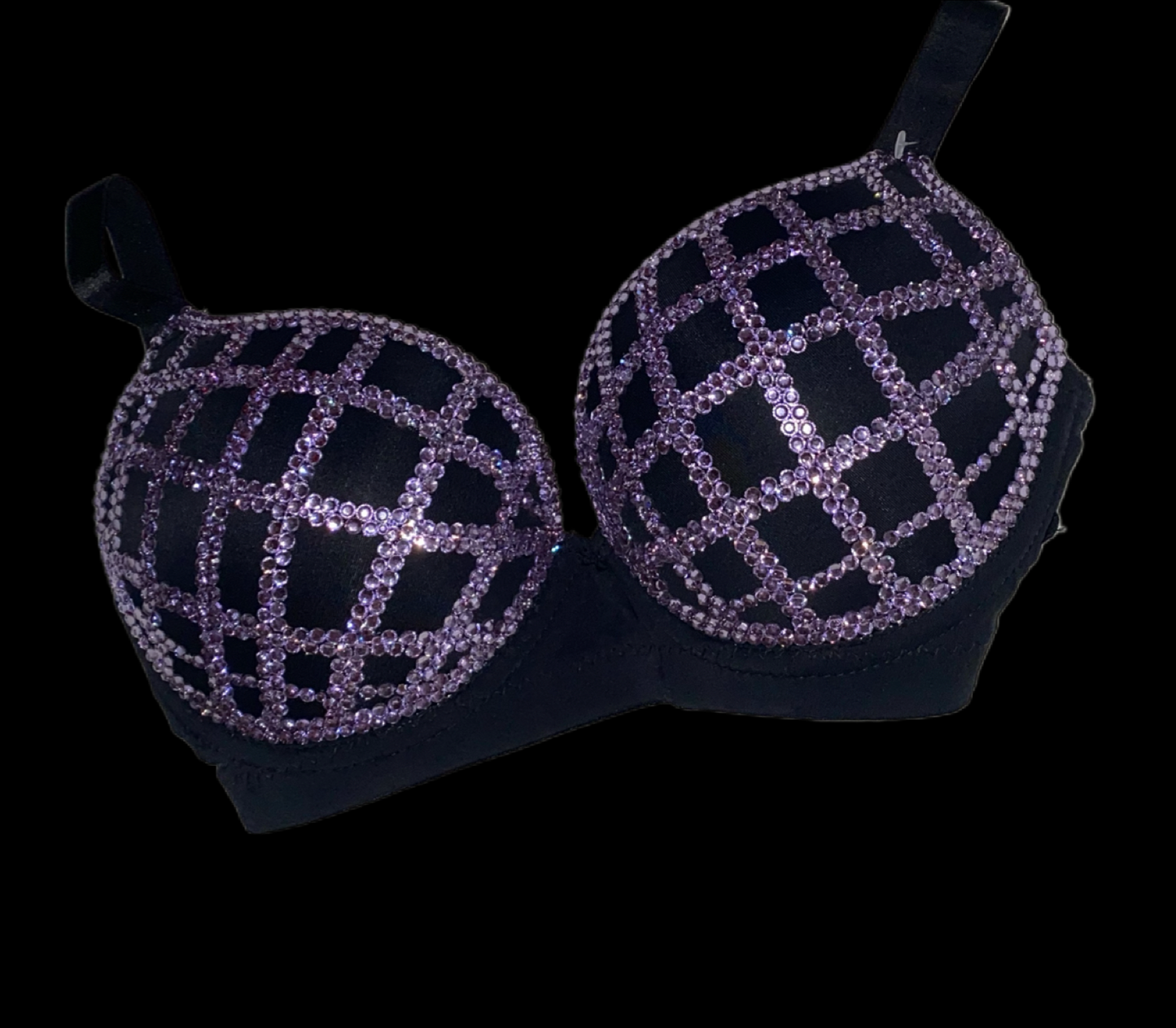 Lilac Purple Rhinestone Crystal Squares T-Shirt Bra In Black