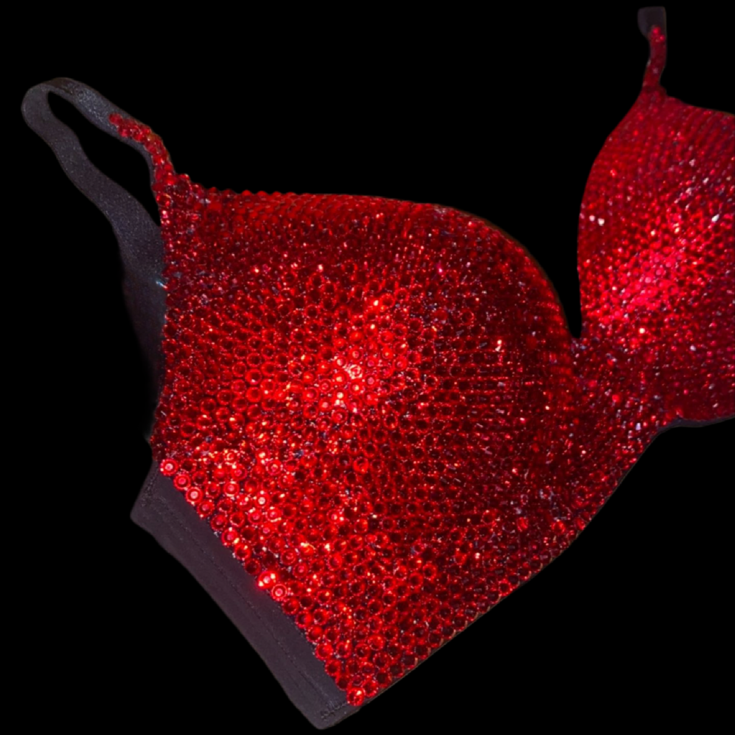 Siam Red Luxe Crystal Diamond Wireless Bra In Black