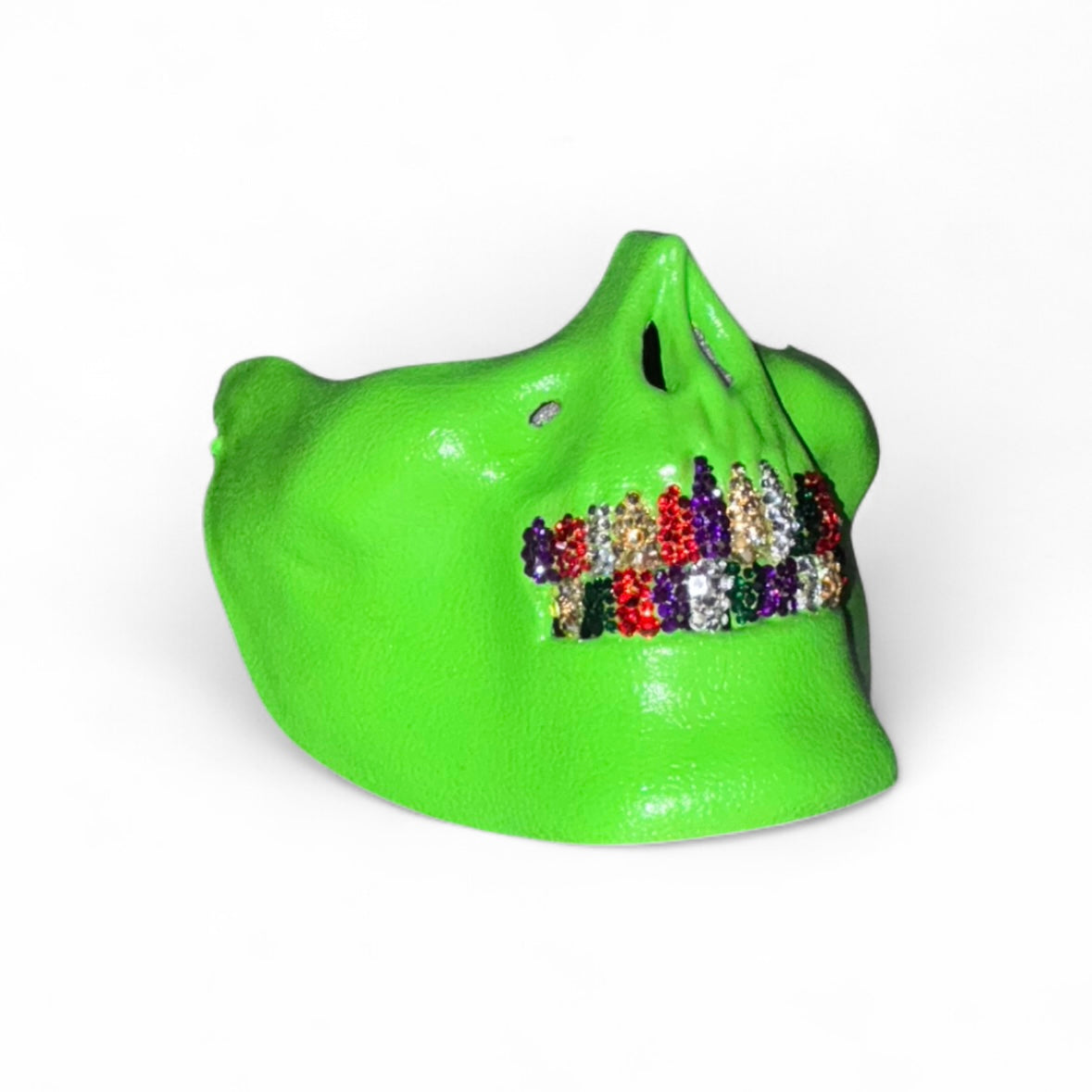 Joker Green Half Skull Mask With Multi Colour Crystal Grillz
