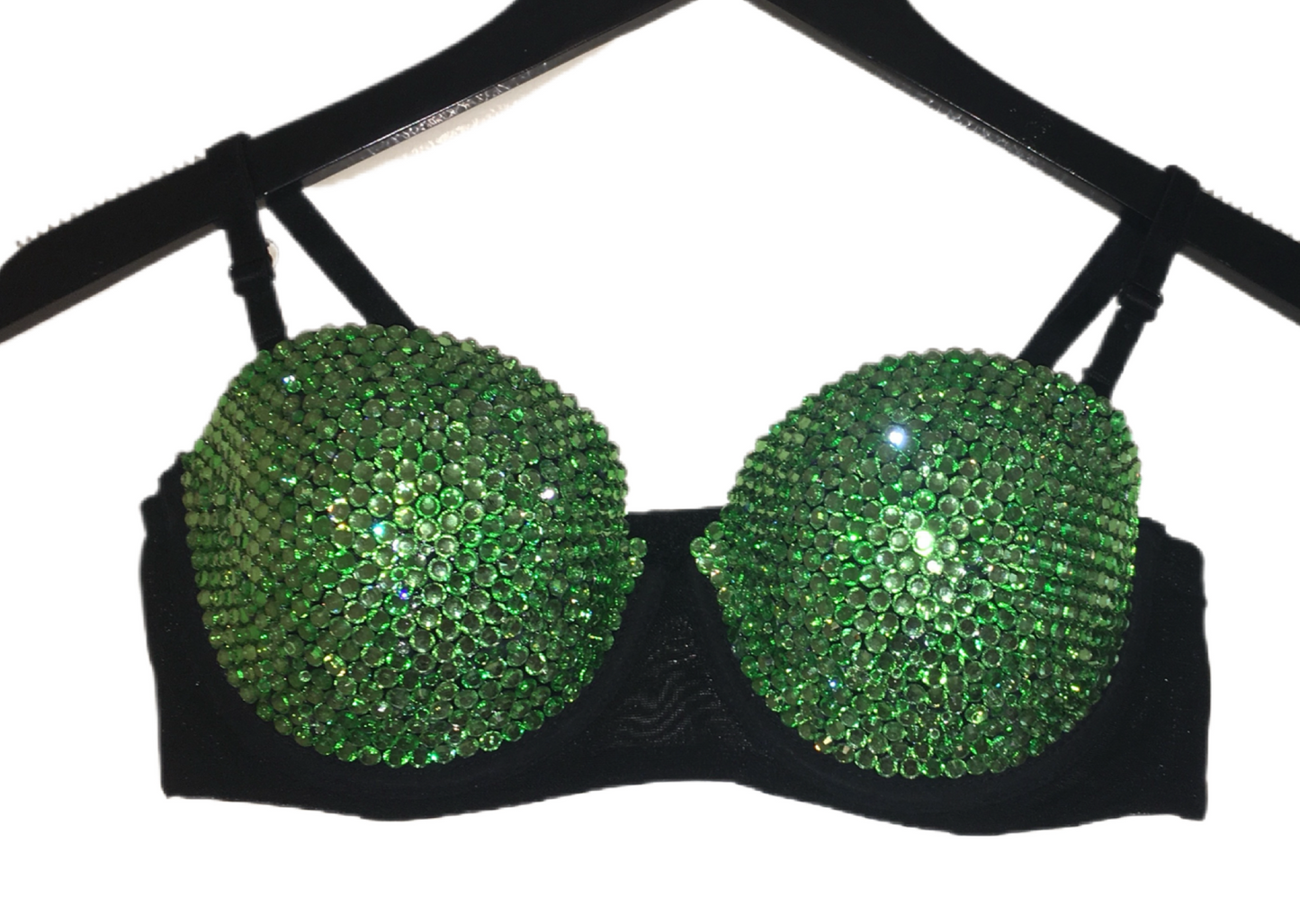 Peridot Green Crystal Rhinestone Strapless Bra In Black