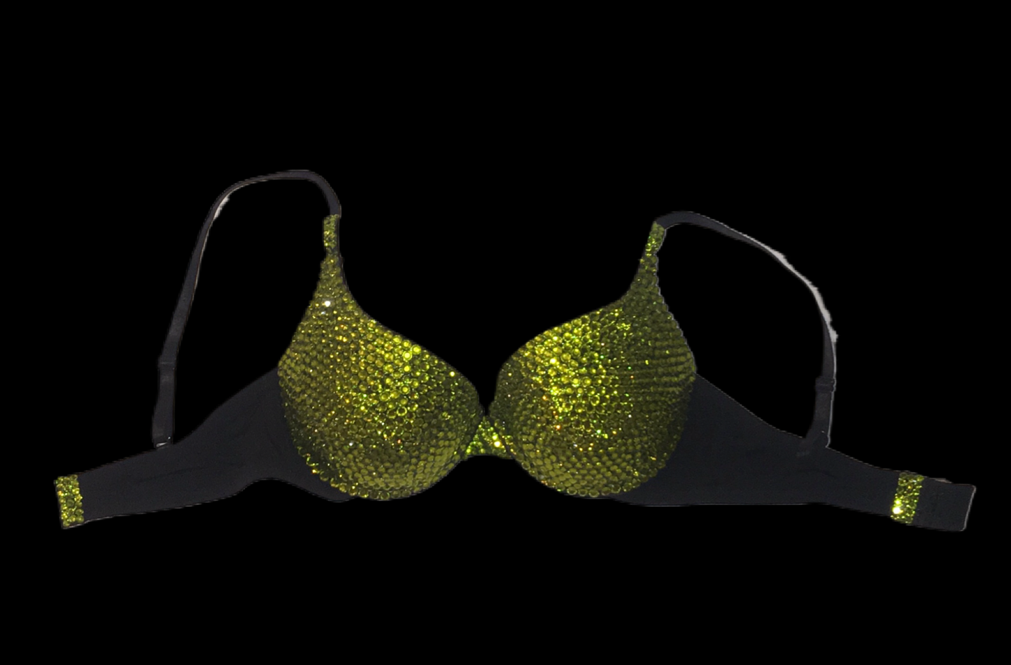 Olive Green Crystal Rhinestone T-Shirt Bra In Black