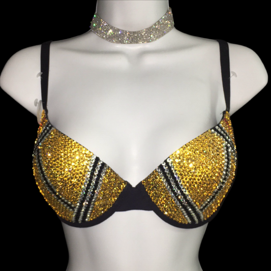Gold Plaid Luxe Crystal T-Shirt Bra In Black