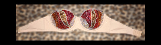 Orange & AB Gold Crystal Swirls Strapless Bra In Nude