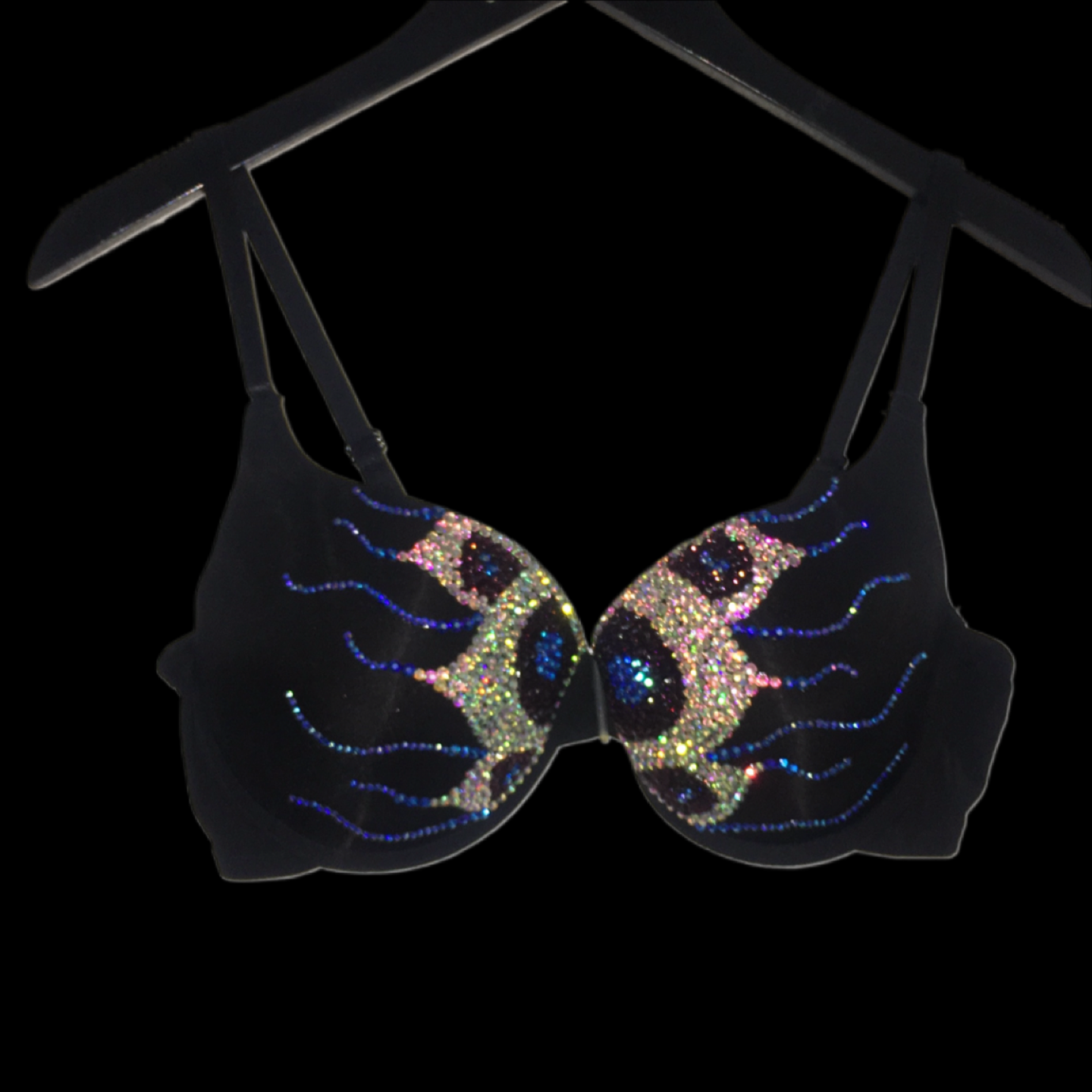 Luxe Crystal Peacock Design T-Shirt Bra In Black