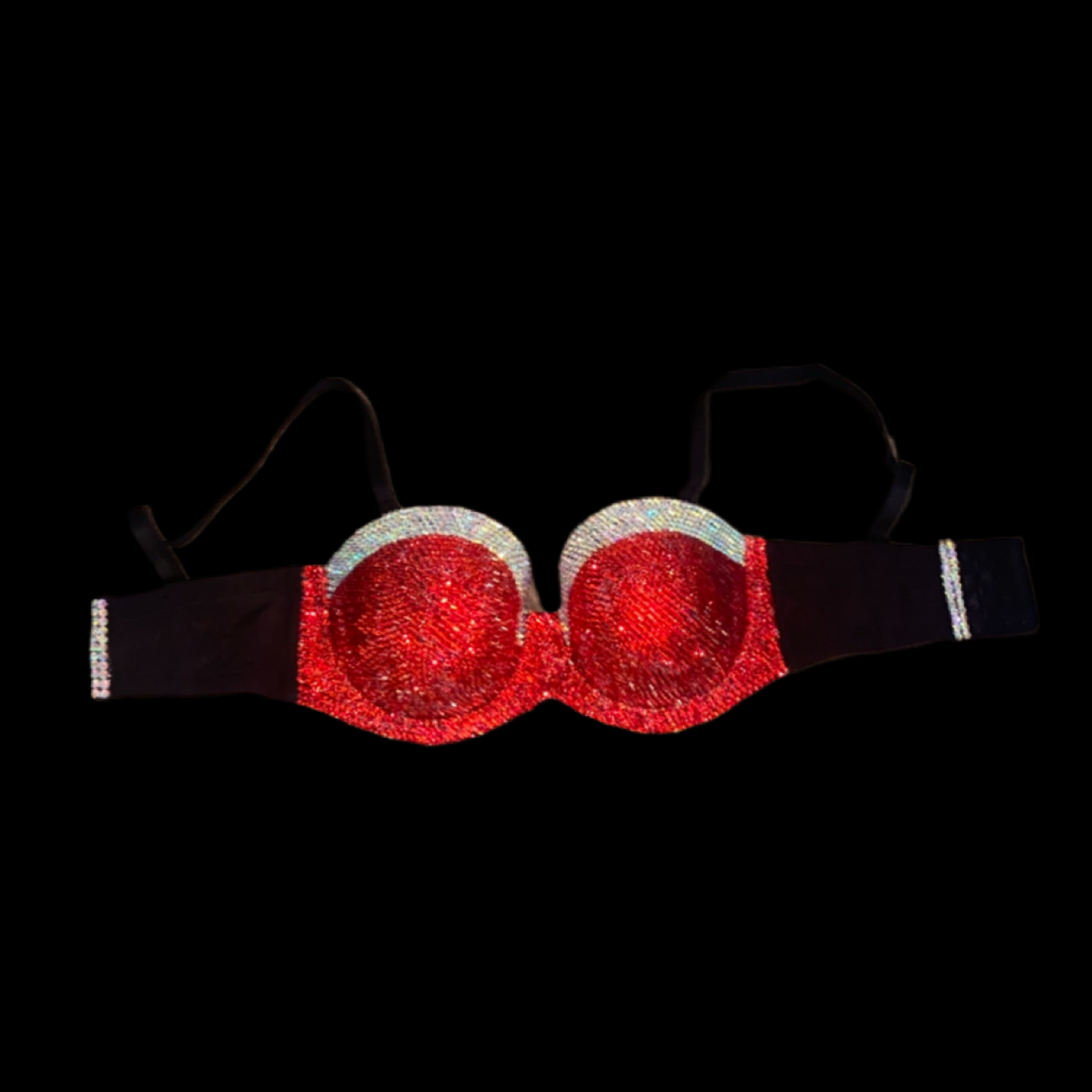 Siam Red & Crystal AB Luxe Crystal Strapless Bralet In Black