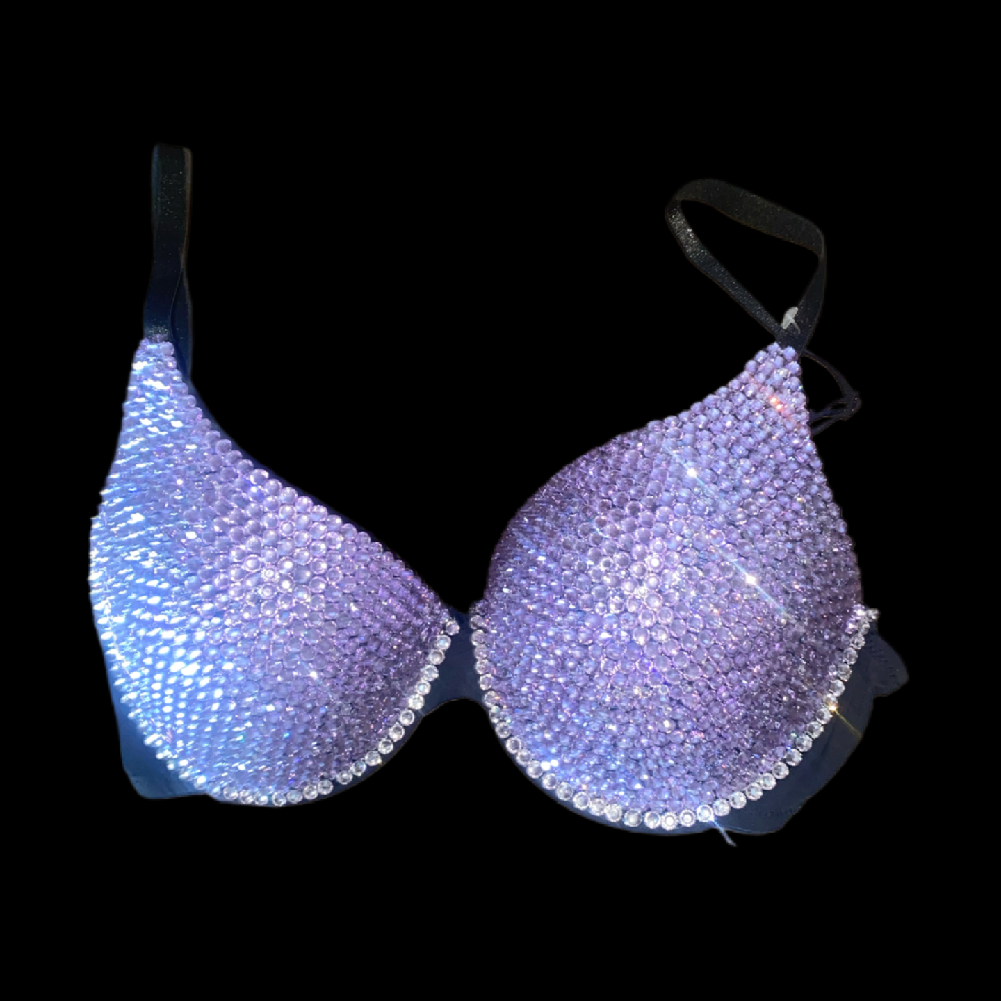 Lilac Purple Crystal Rhinestone T-Shirt Bra In Black