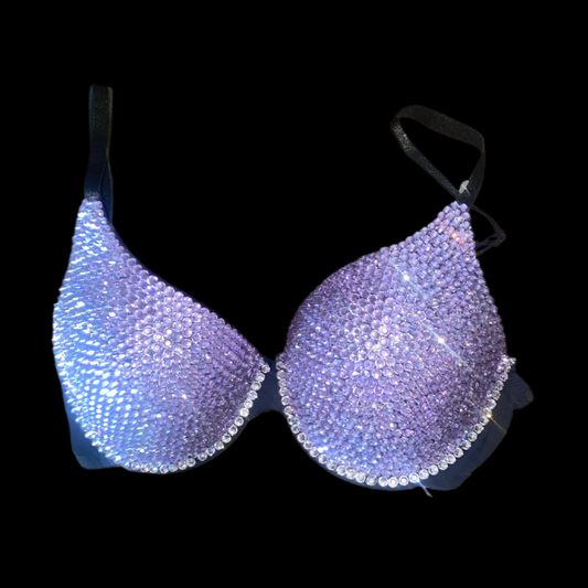 Lilac Purple Crystal Rhinestone T-Shirt Bra In Black