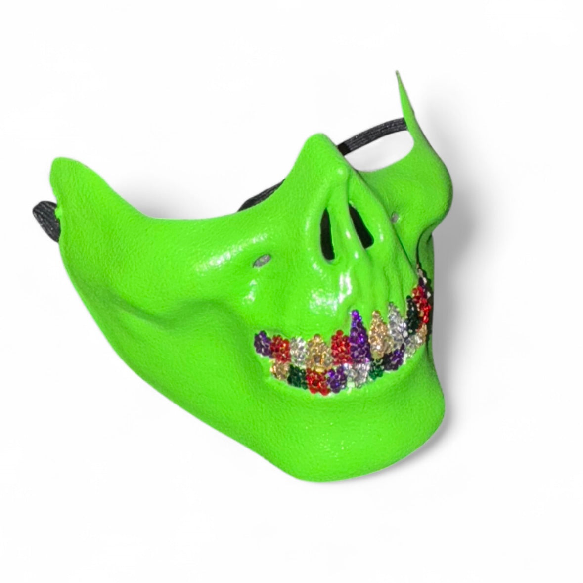 Joker Green Half Skull Mask With Multi Colour Crystal Grillz