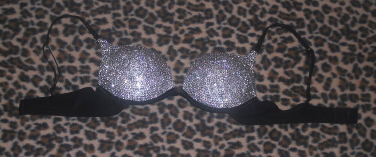 Luxe Diamond Crystal T-Shirt Plunge Bra In Black