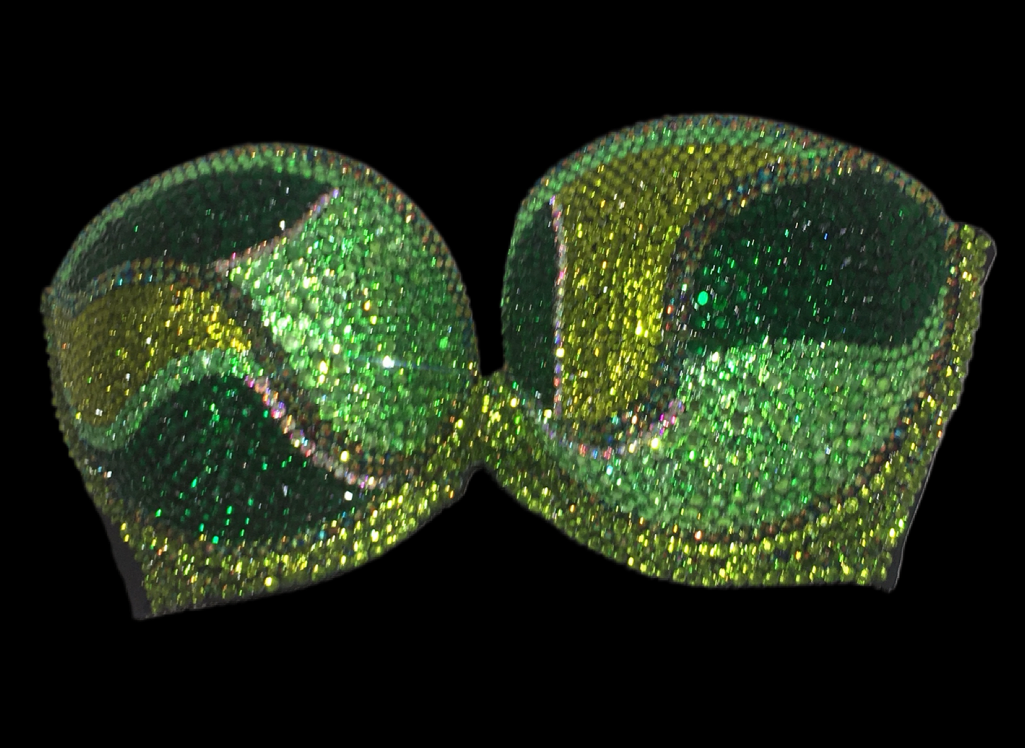 Green Mix Swirls Crystal Rhinestone Strapless Bralet In Black