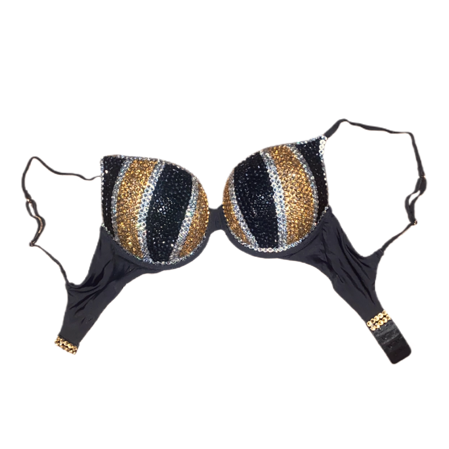 Gold & Black Mix Pinstripe Crystal Rhinestone T-Shirt Bra In Black