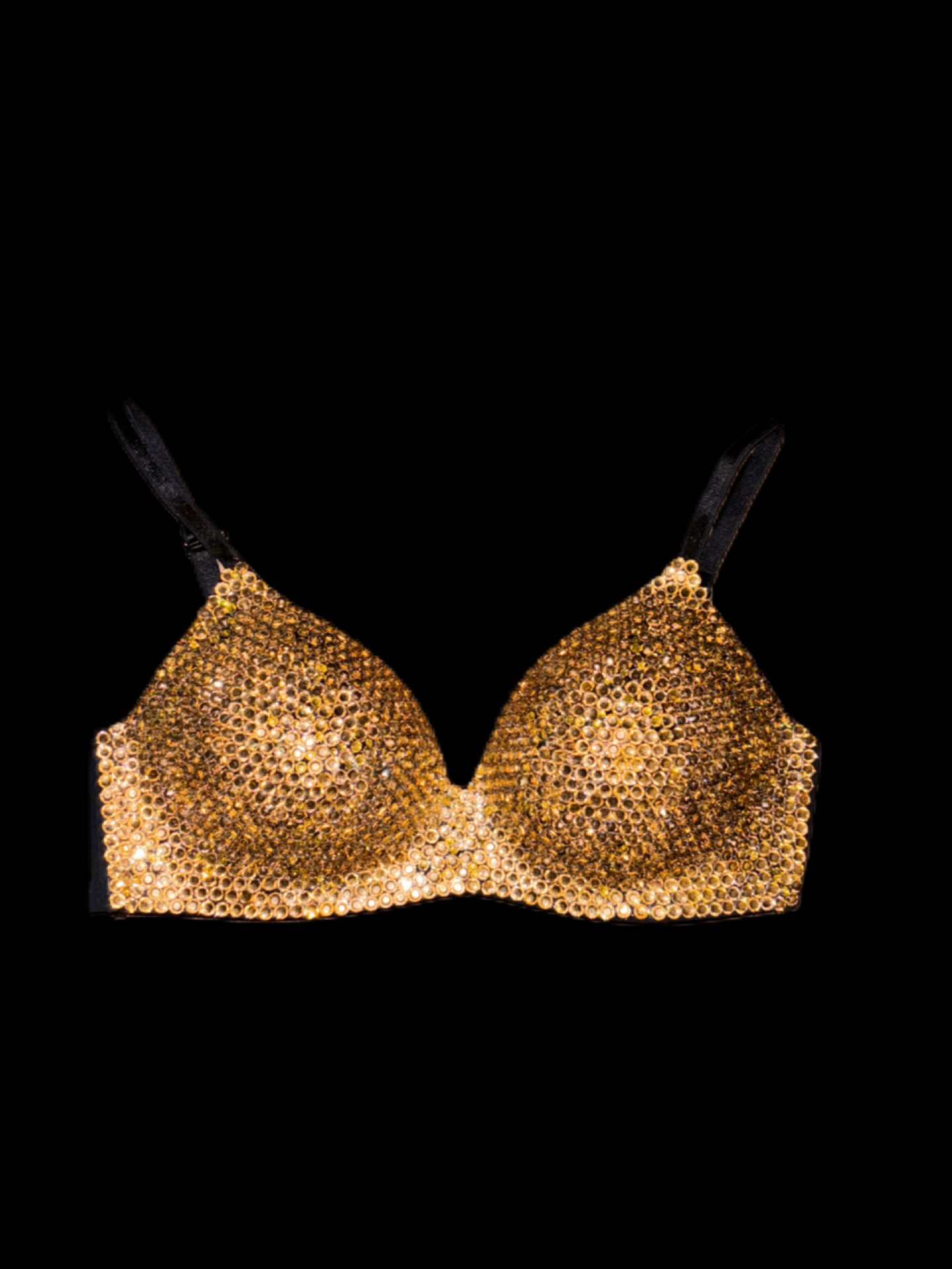 Champagne Crystal Diamond Wireless Bra In Black