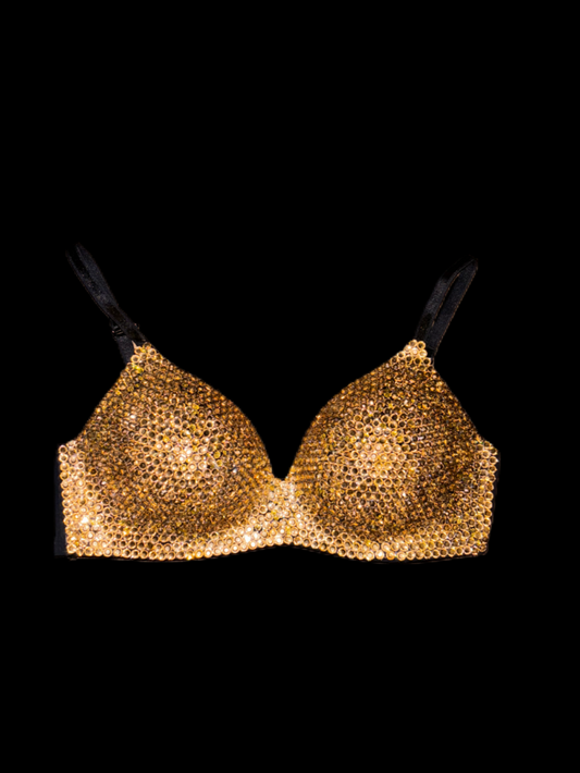 Champagne Crystal Diamond Wireless Bra In Black