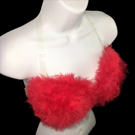 Red Fluffy Feather Strapless Bra In Nude