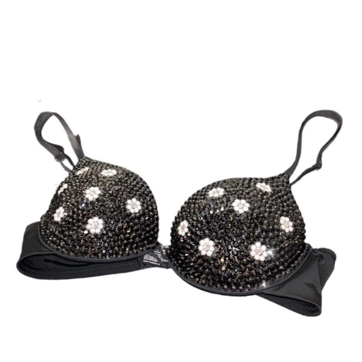 Black & Crystal Daisy Theme Bra 34B