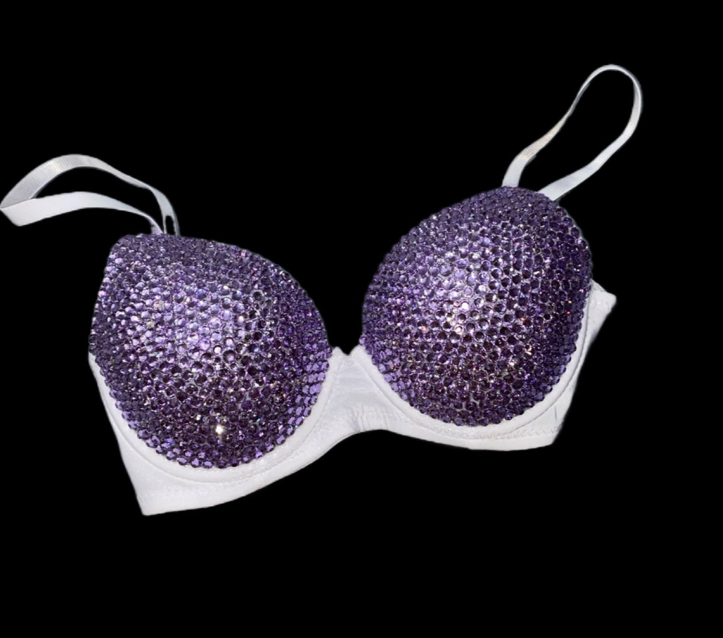 Lilac Purple Crystal Rhinestone T-Shirt Bra In White