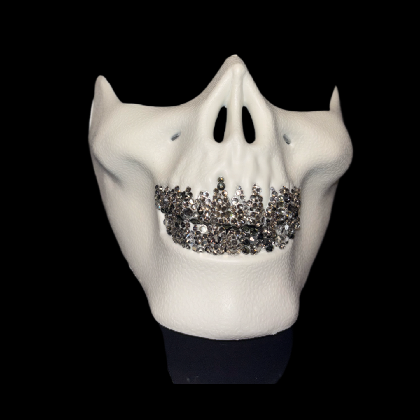 White Half Skull Mask With Platinum Silver Crystal Grillz