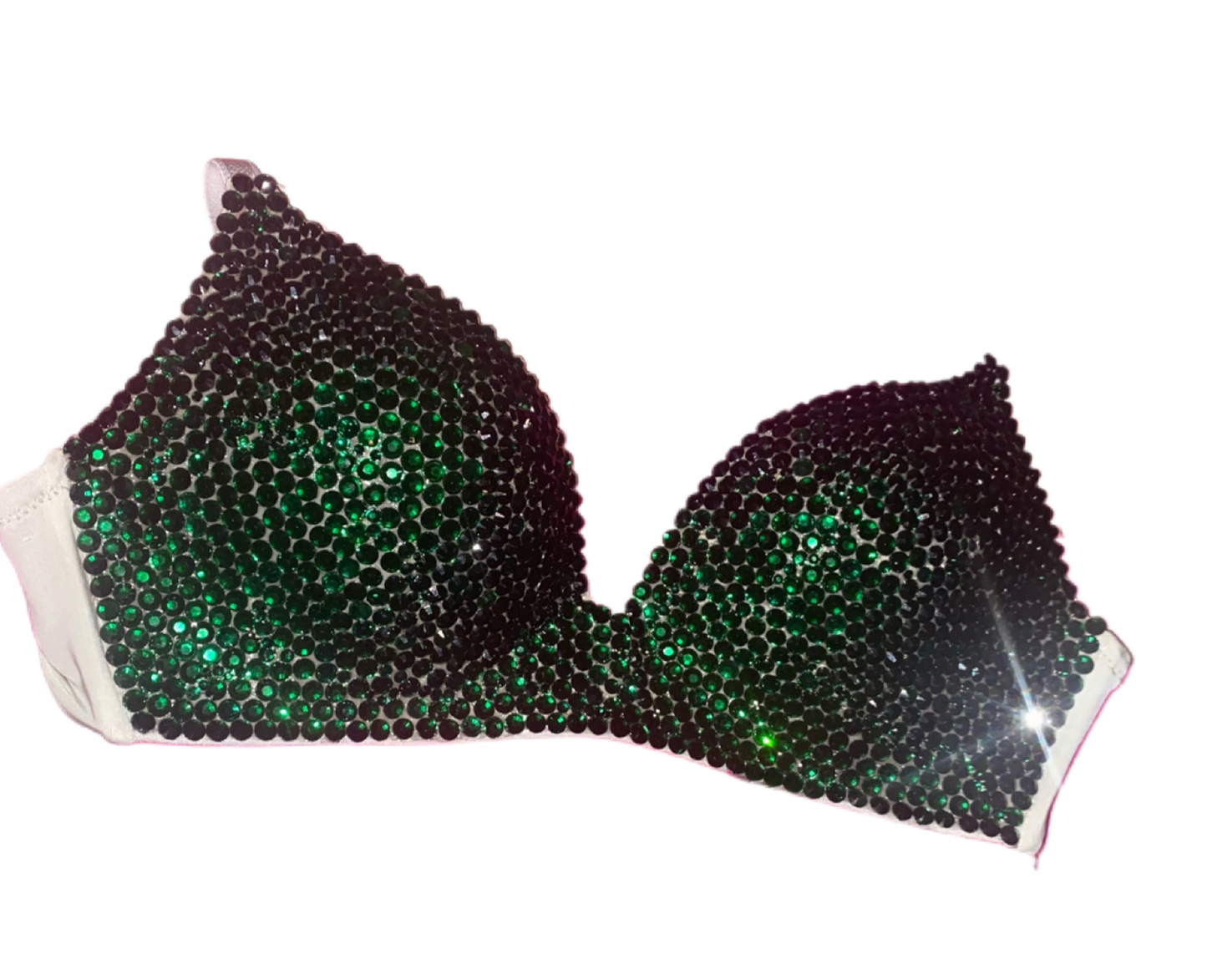 Emerald Green Crystal Rhinestone Wireless Bra In Nude
