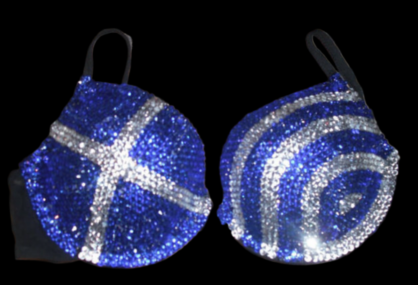 Blue & Crystal Rhinestone Greek Theme T-Shirt Bra In Black